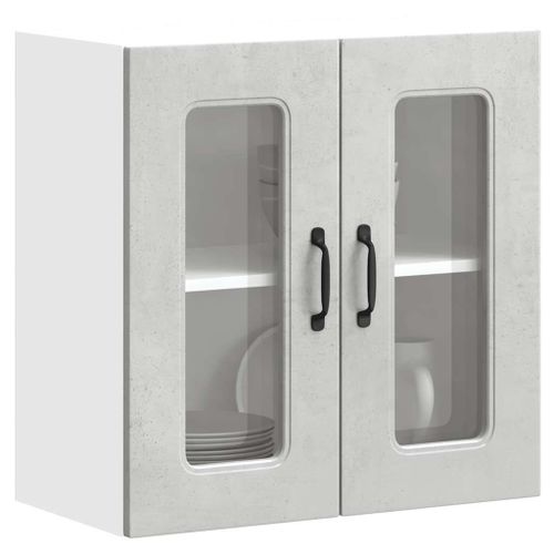 Vidaxl Armoire Murale De Cuisine Avec Porte En Verre Kalmar Gris Béton