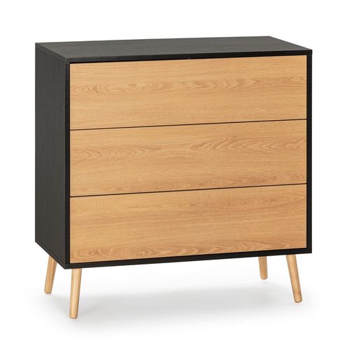 Commode 3 Tiroirs Couleur Noir/Bois