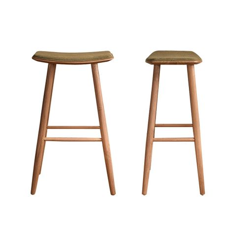 Lot De 2 Tabourets En Teck Massif Assise Velours Cotelé 75 Cm