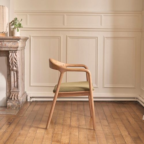 Chaise En Teck Massif Assise Velours Côtelé Kaki