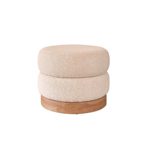 Pouf En Teck Massif Et Tissu Bouclette 55 Cm