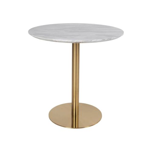 Table De Repas Ronde Aspect Marbre Et Pied Doré D90