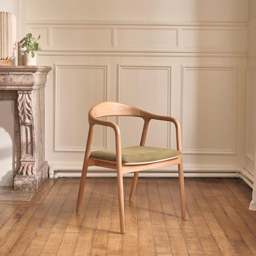 Lot De 2 Chaises En Teck Massif Assise Velours Côtelé Kaki