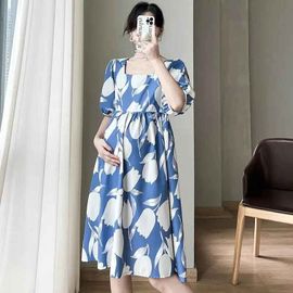 Robe D'été Imprimée À Col Carré Pour Célébrités Internet,Vêtements À La Mode,Manches,Alter-Fit