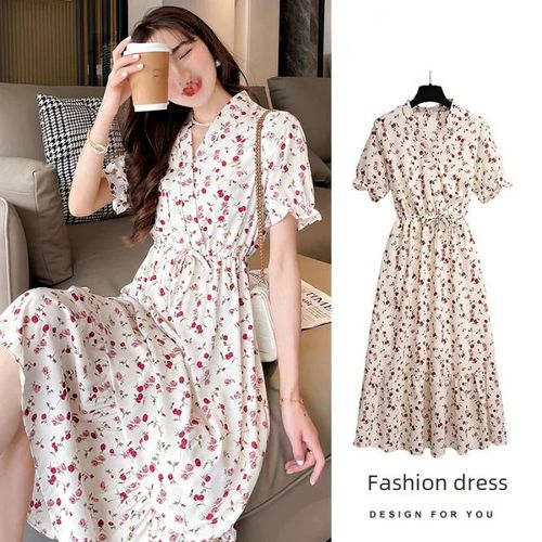 Robe Mi-Longue Amincissante À La Taille Pour Femme,Style Français,Saison Des Fleurs Parfumées,Robe Super Divine,Été