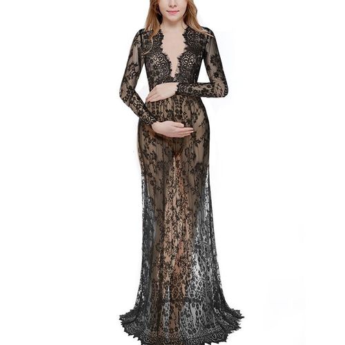 Robe Maxi En Dentelle Pour Femme Enceinte,Fendue Sur Le Devant,Longue,Multicolore,Accessoire De Photographie,Transparente,Été