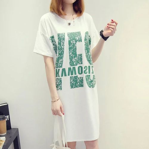 Alterfur S-T-Shirt Mi-Long De Style Coréen Pour Femmes Enceintes,Haut À Col Rond,Couche De Base,Robe D'été