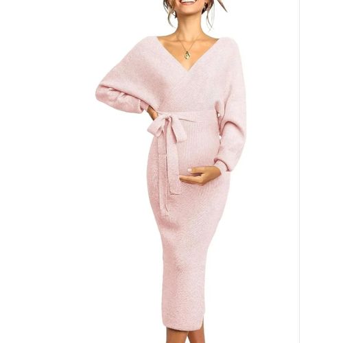 Robe Altera Rose Pour Femme Enceinte,Tenue À Manches Longues Et Jupe Enveloppante Fesses