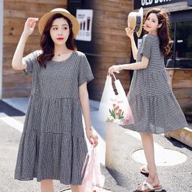 Robe D'été À Carreaux Mi-Longue Alteradt-Fit Pour Femmes,Robe Trapèze À La Mode Pour Dames Enceintes