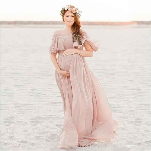 Robes En Mousseline De Soie Bohème À Volants Pour Femmes Enceintes,Accessoires De Photographie,Robe Maxi,Vêtements Premama,Rose,Alters,Séance Photo