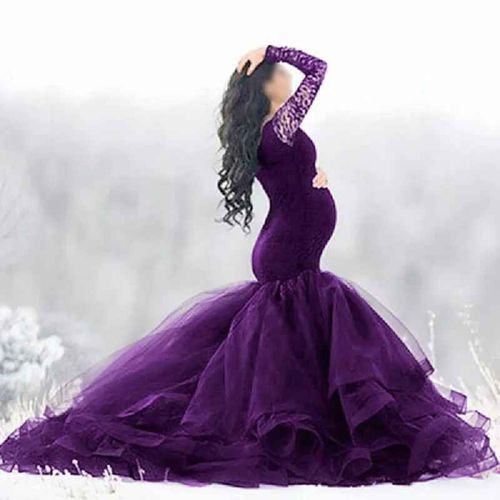 Tenue De Tir De Grossesse En Dentelle Pour Femme,Tenue De Séance Photo,Manches Sulf,Coutures Au Cou,Maille,Jupe Arrière,Robes Alters