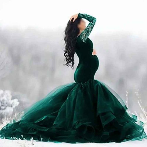 Tenue De Tir De Grossesse En Dentelle Pour Femme,Tenue De Séance Photo À Manches Sulf,Coutures Au Cou,Maille,Jupe Arrière,Robes Alters