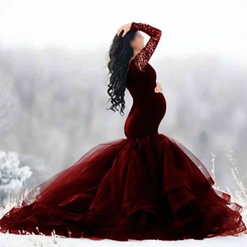 Tenue De Tir De Grossesse En Dentelle Pour Femme,Tenue De Séance Photo À Manches Sulf,Coutures Au Cou,Maille,Jupe Arrière,Robes Alters