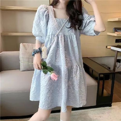 Alter-Robe Mi-Longue À Manches Bouffantes Pour Femmes Enceintes,Vêtements D'été À Manches Courtes,Jupe A-Line,Style Coréen,Adt-Fit