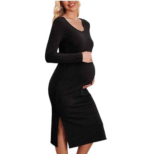Robe Moulante À Manches Longues Pour Femmes Enceintes,Ourlet Latéral De Lit En Tricot Adt,Robe Pour Femmes Enceintes,Automne Et Hiver