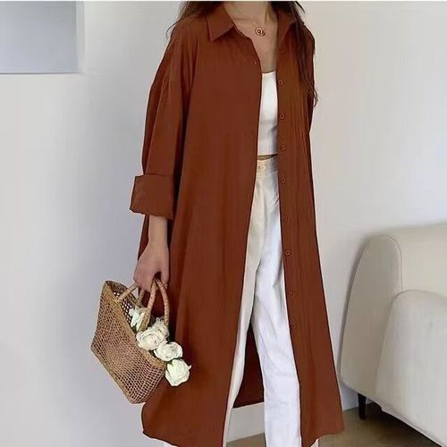 Robe Chemise Longue Blanche Pour Femme,Lin,Coton,Vêtements Coréens Décontractés,Robe Midi Vintage,Printemps,Été,2024