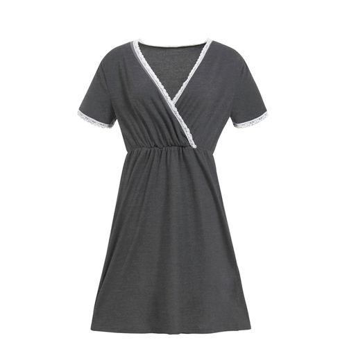 Alterfur S-Robe Grise À Manches Courtes Et Col En V Pour Femme,Tenue D'été Pour Fête Préchristophe,03/Wearing