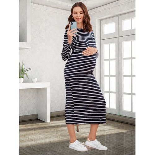 Robe Longue Rayée Polyvalente À Col Rond Pour Femmes,Jupe Une Étape Sexy,Tenue Décontractée,À Manches Longues,Pour Le Printemps Et L'été