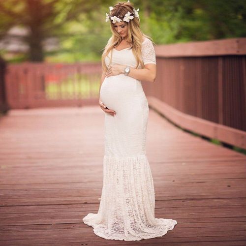 Robe Longue En Dentelle À Col En V Pour Femmes Enceintes,Robe Trompent Maxi,Robe De Soirée De Mariage,Accessoires De Photographie,2020
