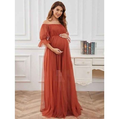 Robe De Soirée En Tulle Pour Femme Enceinte,Tenue À Manches Sulfcourtes,Col Rond,Couleur Unie,Nouvelle 2024