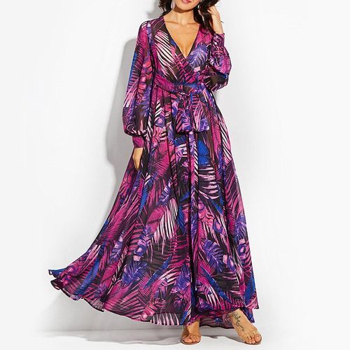 Robe De Plage Maxi À Manches Longues,Vintage,Vert Tropical,Style Boho Décontracté,Col En V,Ceinture,Tunique À Lacets Drapée,Mode