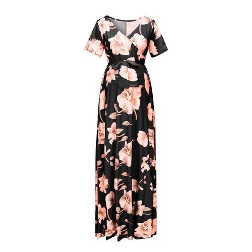 Chivry-Robe Longue À Imprimé Floral Pour Femme Enceinte,Tenue Maxi Décontractée À Manches Courtes Et Col En V,Vêtement D'été