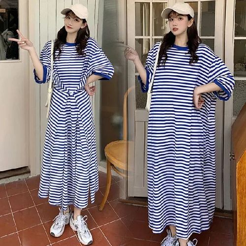 Robe Longue Rayée À Manches Courtes Pour Femmes,Surjupe Amincissante,Vêtements Alterclothes,Été,2022