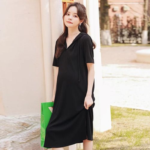 Alterfur S-Robe D'été Fine À Manches Courtes Pour Femme Enceinte,Vêtement À Capuche De Haute Qualité,Col En V