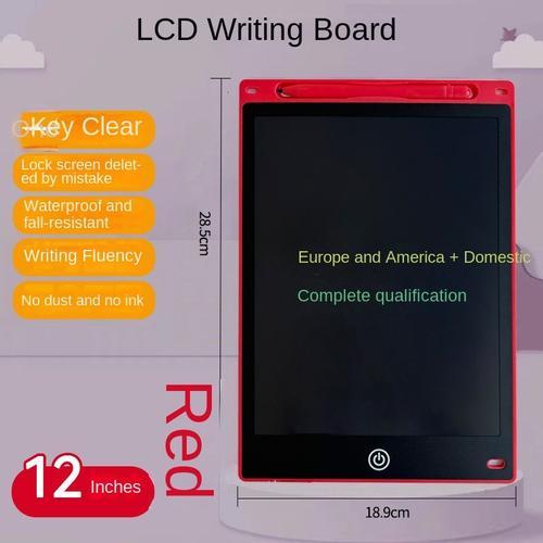 Tablette À Dessin Lcd 12 Pouces Rouge Écriture Colorée Pour Enfants Tableau Noir Électronique Artistique