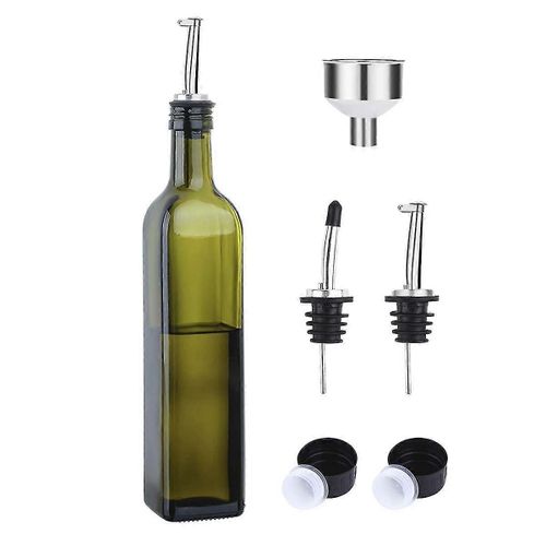 Bouteille D¿Huile D¿Olive En Verre - Bouteille D¿Huile Verte Et De Vinaigre De 500 Ml Avec Verseur Et Entonnoir - Carafe D¿Huile D¿Olive