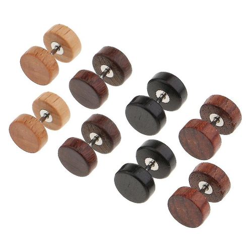 4 Paires De Boucles D¿Oreilles En Bois Naturel Hommes Femmes Bijoux Corporels Barbell Oreille Goujon