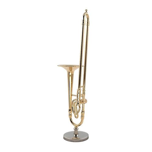 Modèle Miniature De Trombone En Cuivre Pur De 12 Cm Avec Support Mini Modèle D¿Instrument De Musique Avec Lea Noir