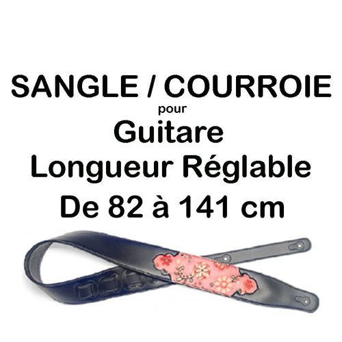 Sangle Pour Guitare Similicuir Rembourree Motif Paisley Couleur Rose Reglable De 82 Cm A 141 Cm
