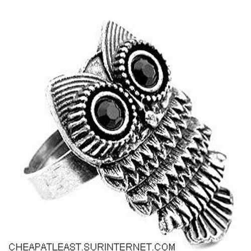 Bague Boho - Hibou Chouette - Rétro Vintage Bohème Hippie Chic - Métal Argenté / Bronze Cuivré Doré - Taille Ajustable