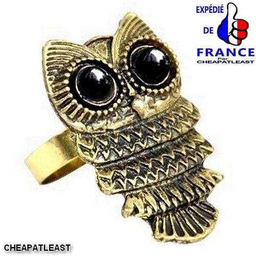 Bague Boho - Hibou Chouette - Rétro Vintage Bohème Hippie Chic - Métal Argenté / Bronze Cuivré Doré - Taille Ajustable