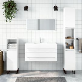 Meuble Lavabo Salle De Bain + Miroir 90x38,5x48 Cm Blanc