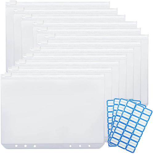 12pcs A5 Taille 6 Trous Pochettes Classeur En Plastique 6 Trous Sacs Zippés À Feuilles Mobiles Dossiers À Glissière Des Dossiers Imperméable