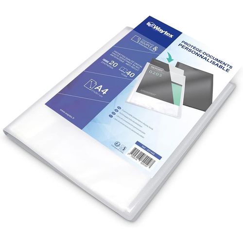 Protège Documents A4 Personnalisable 40 Vues 20 Pochettes Couverture Polypro Transparent