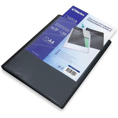 Protège Documents A4 Personnalisable 60 Vues 30 Pochettes Couverture Polypro Noir