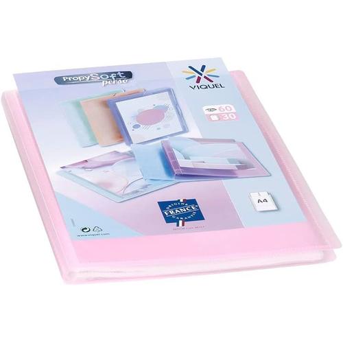 Protège Documents Personnalisable - Reliure Format A4 - Porte Vues 60 Vues (30 Pochettes) Propysoft - Pochettes Transparentes Et Lisses - Rose Translucide