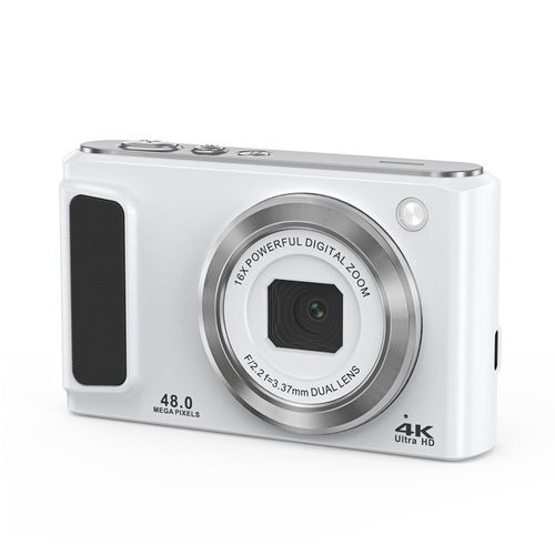 Appareil photo numérique 4K HD avec caméra avant et arrière et stabilisation Blanc