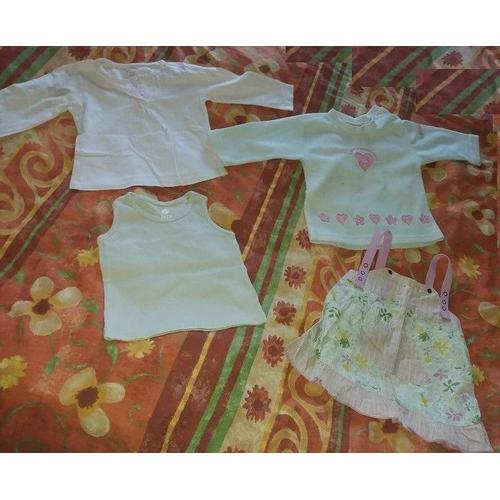 T-Shirt Manche Longue Rose + T-Shirt Manches Longues Blanc + Robe Rose + Débardeur Blanc - 4 Pièces Basic Opam Bout'chou Kidkanaï - 18 Mois - Fille