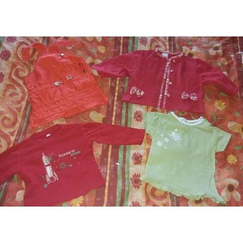 Robe Orange + Veste Rouge + T-Shirt Manches Longues Rouge + T-Shirt Vert - 4 Pièces - 18 Mois - Fille