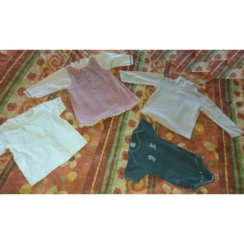 Robe Manches Longues Velours Rose + T-Shirt Manches Courtes Blanches + Sous Pull Rose + Body Gris - O'kids Vertbaudet - 4 Pièces - 18 Mois - Fille