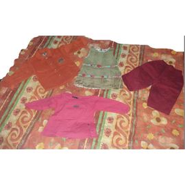 Pull Orange Power Manches Longues + Robes Verte Peau De Pêche + T-Shirt Manche Longue Rose + Pantalon Bordeau - Juke Box Dpam Les Petites Barbie - 4 Pièces - 1 An - Fille