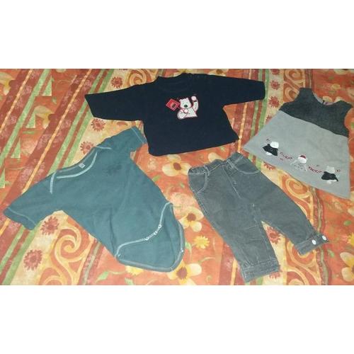 Pull Marine Manches Longues + Robe Grise + Body Gris + Jeans Gris - Kimbaloo - 4 Pièces - 1 An - Fille