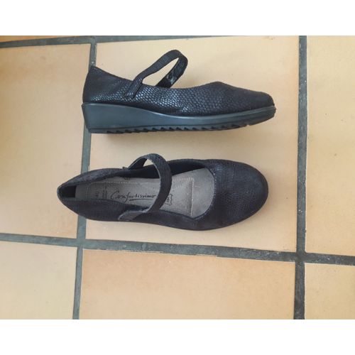 Confortissimo Babies Compensé Chaussures Pieds Sensibles Larges Confortable Semelle Cuir Veritable 40 Noir Souliers Marche Facile Ballerines Aisée Légères Escarpins Moelleux