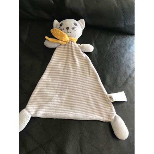 Doudou Plat Chat Gris Rayures Foulard Jaune À Pois Blanc H&m