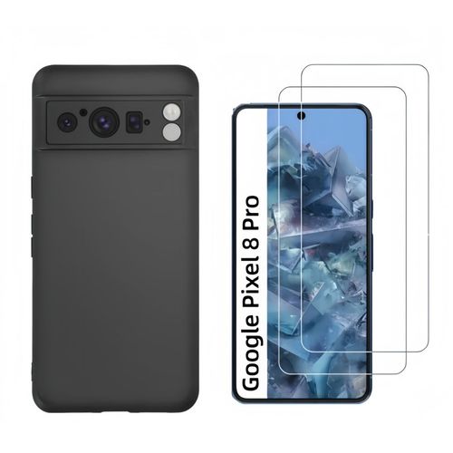 Hqselection® Coque Noir Mat En Silicone Souple Pour Google Pixel 8 Pro + 2 Verre Trempé Film Protection Écran - Anti Rayures - Ultra Résistant Dureté 9h