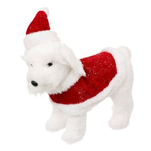 Déco de Noël Chien en Habit de Noël Rouge et Blanc